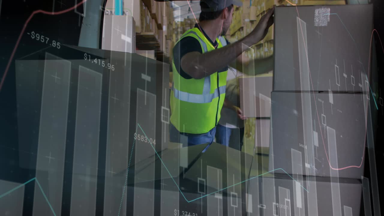 animación de estadísticas y procesamiento de datos financieros sobre el repartidor