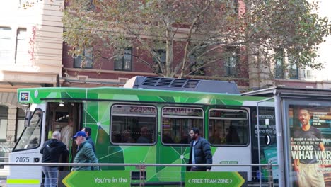 tram moves past flinders street station