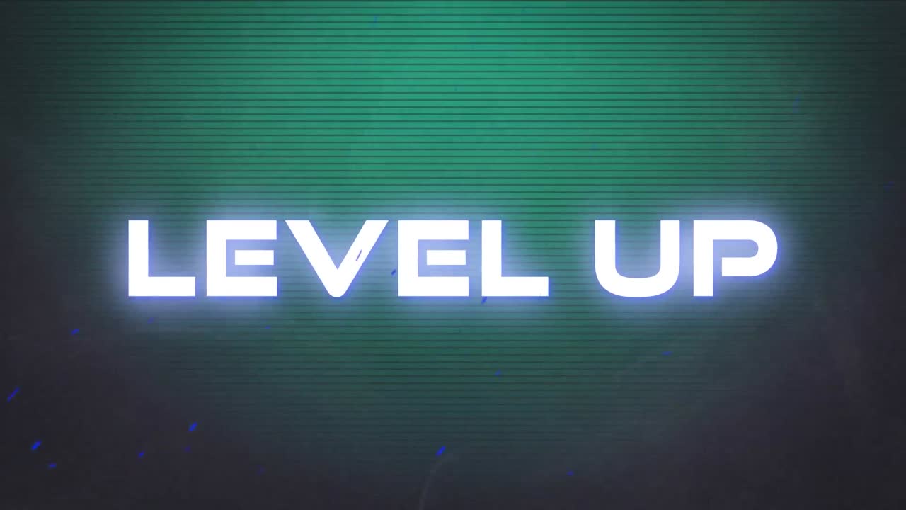 animación de texto de nivel en fondo negro