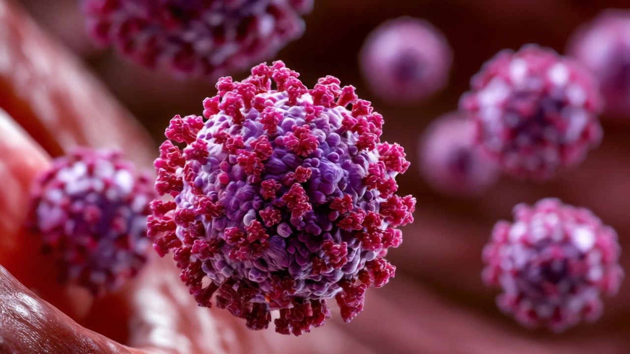 Detailed Visualization of Virus Particles in Human Tissue Illustrating Microscopic Structure and Color Variance for Scientific Analysis and Education