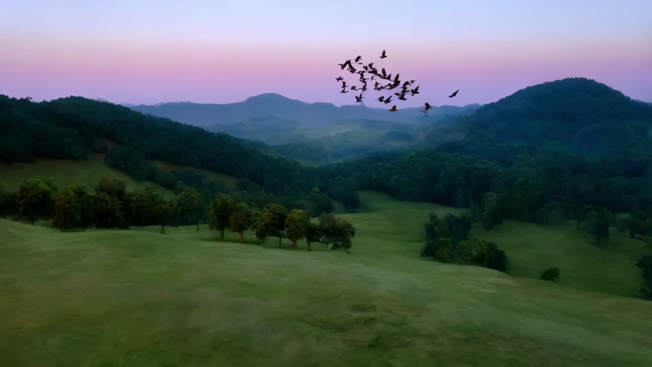 울창한 풍경 속 의 거대 한 무지개 용