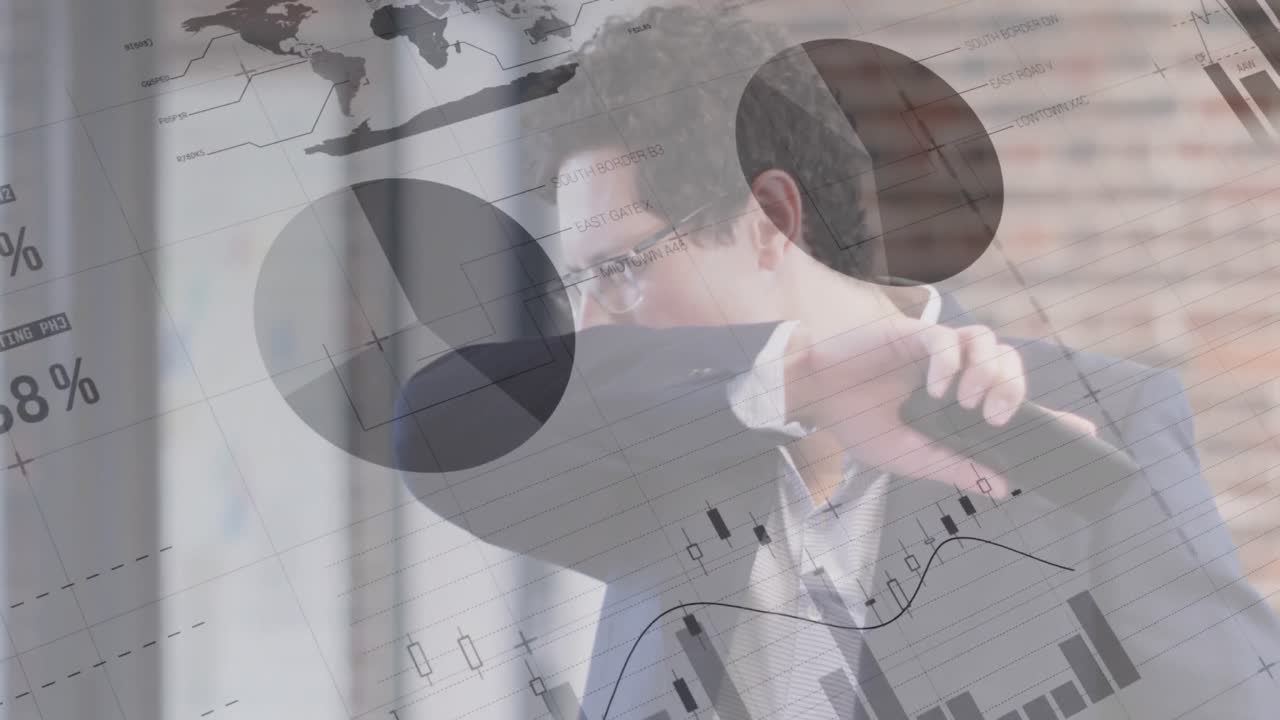 обработка статистических данных против белого бизнесмена, прикрывающего лицо во время чихания в офисе