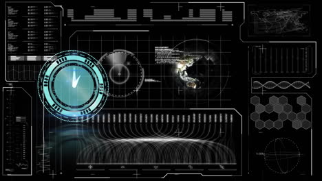 animación de un reloj que se mueve rápido y procesamiento de datos en pantalla digital