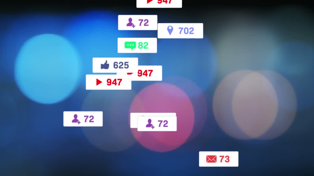 animación de señales de flecha con iconos de notificación y números sobre el destello de la lente