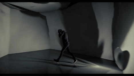 man in vr headset, shadow dance performance