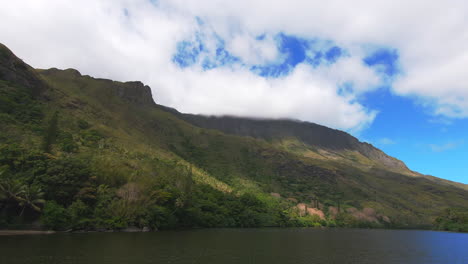 Panning-shot-crossing-the-Ouaieme-River-near-Hienghene,-New-Caledonia