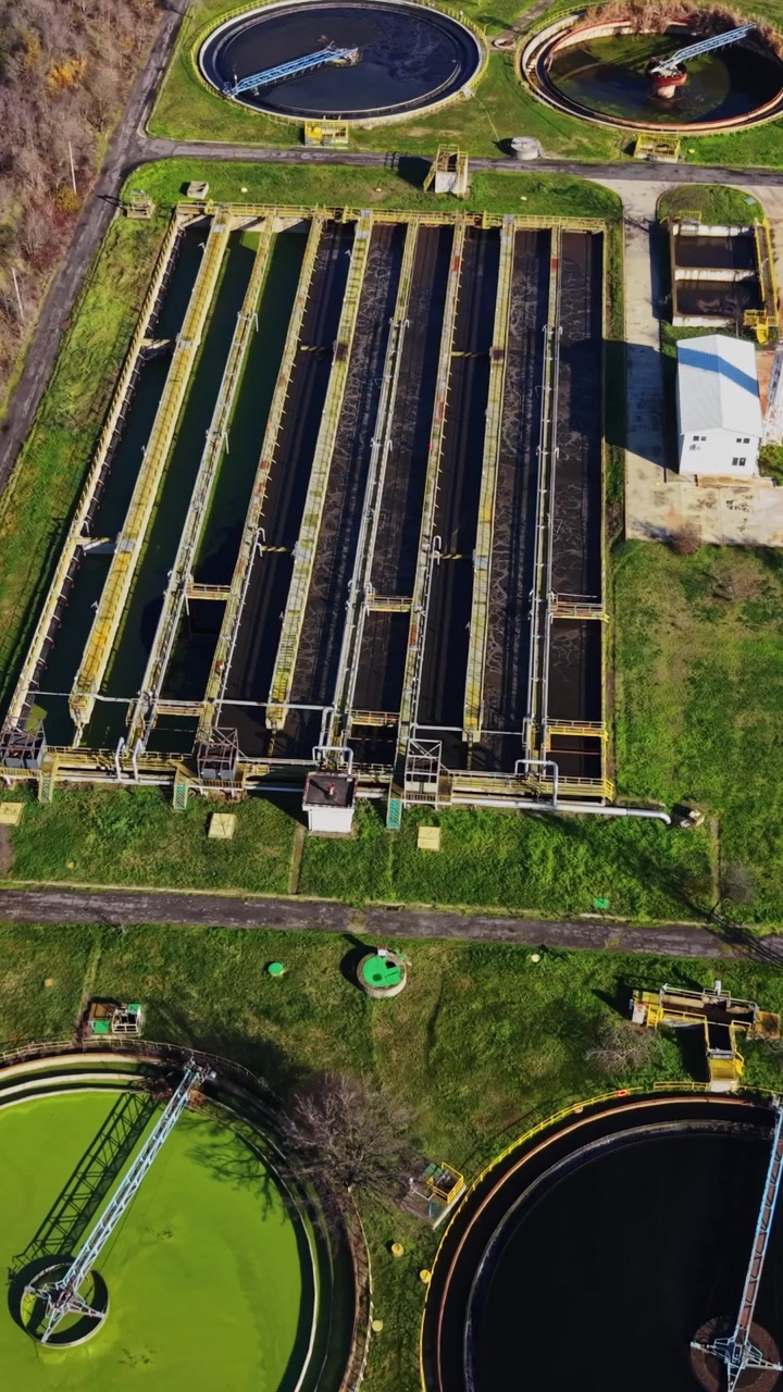Water treatment facility with storage tanks and processing areas
