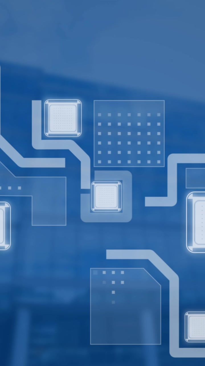 Animation of interface with data processing against low angle view of tall buildings
