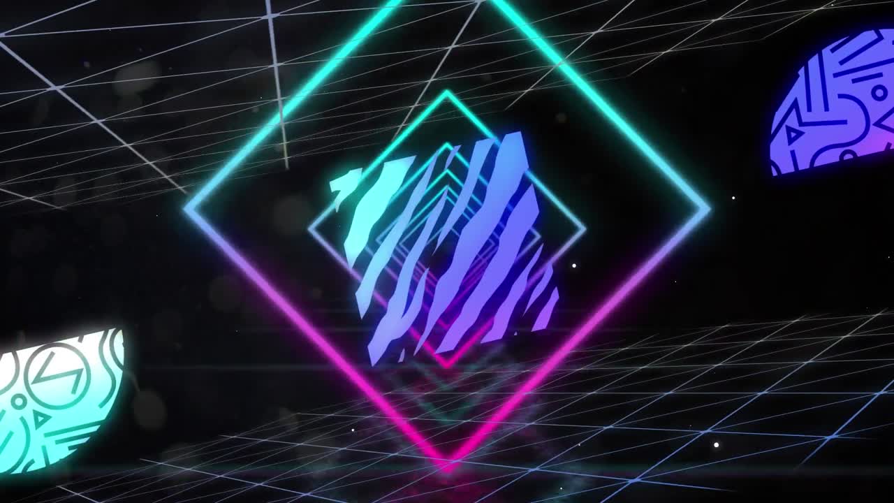 블랙에 빨간색과 네온 추상적인 모양으로 움직이는 반 ⁇ 이는 기하학 삼각형의 터널의 애니메이션