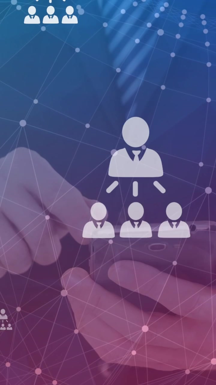 Animation of network of people icons and globe spinning over businessman using smartphone