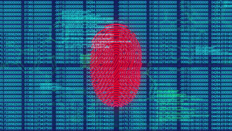 fingerprint scanning animation over digital binary code background