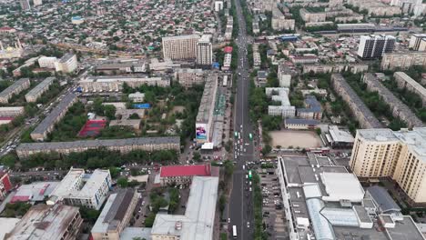 aerial view of bishkek, the capital city of kyrgyzstan main road traffic