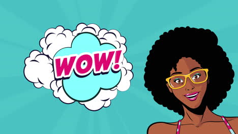 mujer negra feliz en estilo pop art