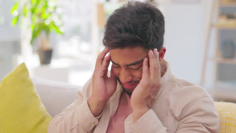 Kopfschmerzen,-Mann-Und-Schmerzen-Zu-Hause-Durch-Krankheit