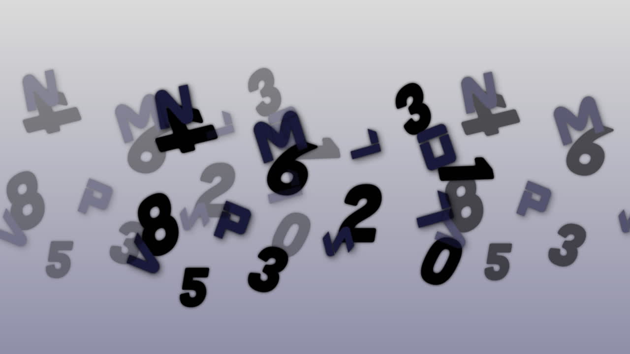 Digital animation of multiple changing numbers and alphabets floating against blue background