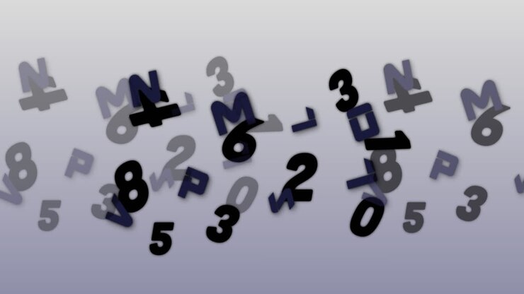 Digital animation of multiple changing numbers and alphabets floating against blue background