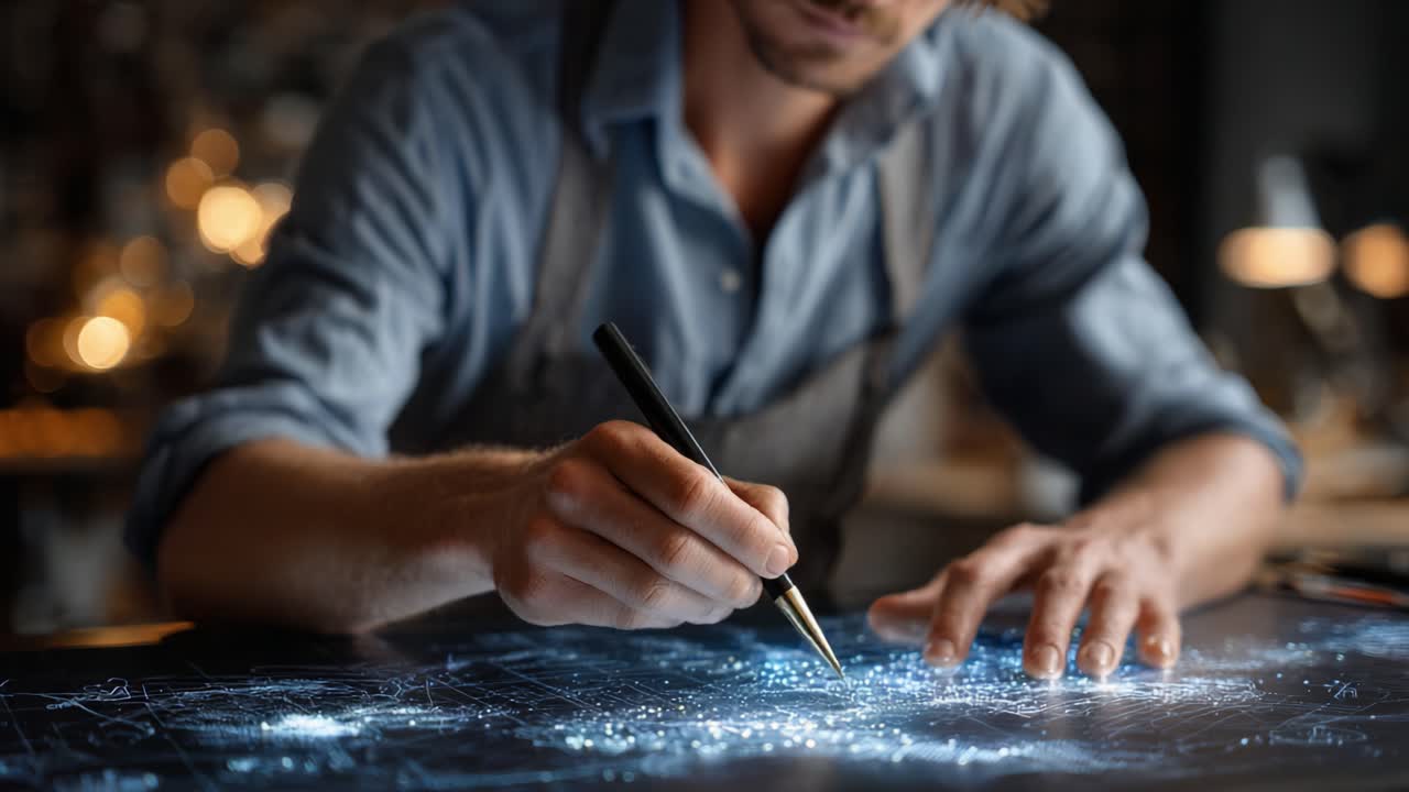 A Skilled Artisan Creating Intricate Designs on a Digital Surface, Showcasing the Fusion of Technology and Creativity in Modern Artistry