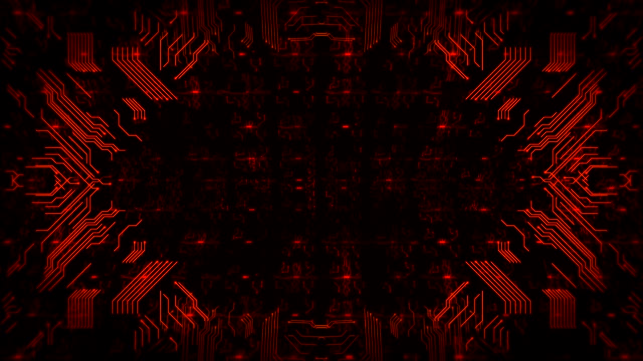 Red Hi-Tech Circuit Board Background. Computer Generated Seamless Loop Abstract Animation.