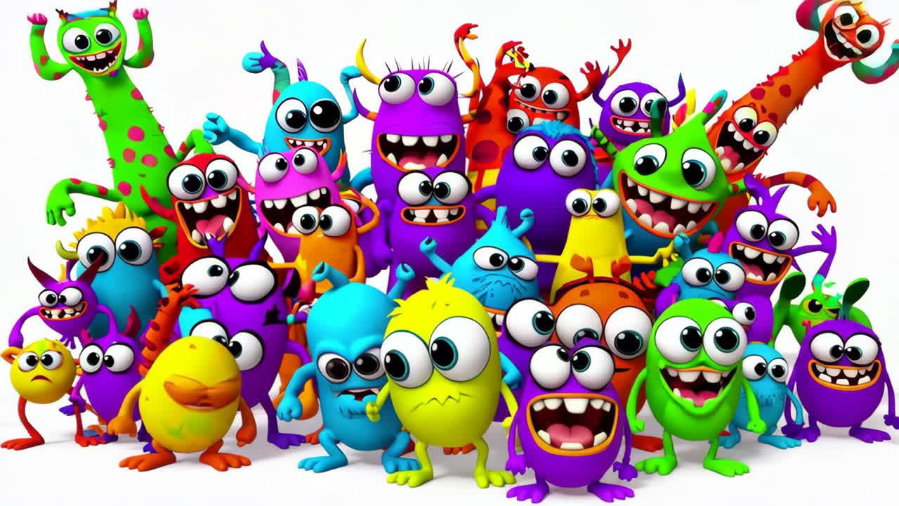 A Group of Cheerful and Colorful Cartoon Monsters
