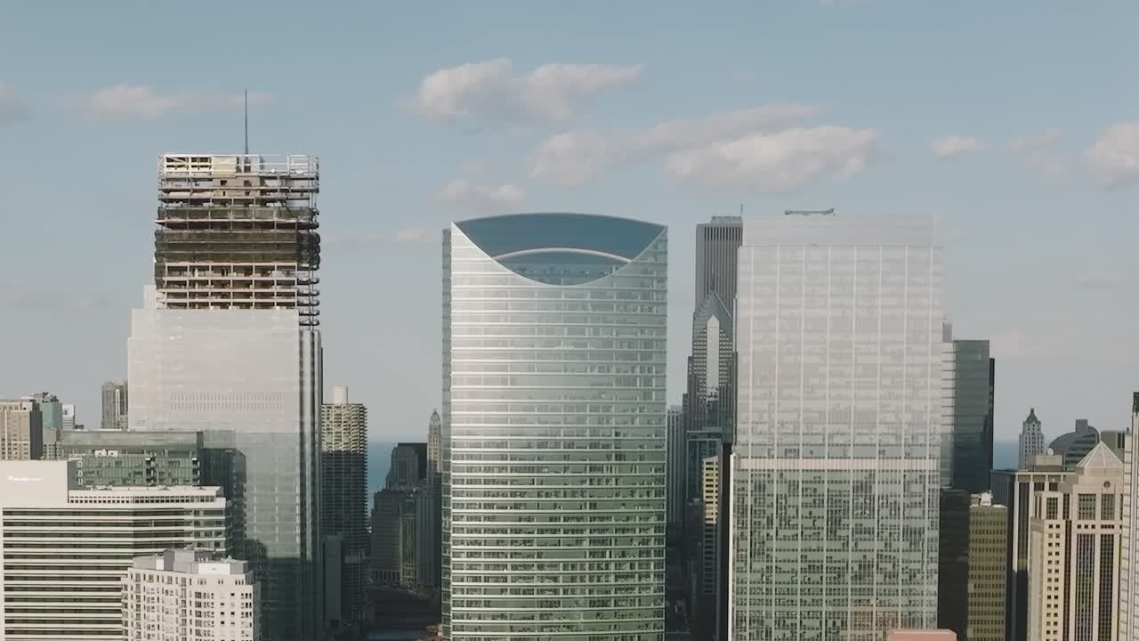 Views of Chicago from above highlighting city buildings and skyline