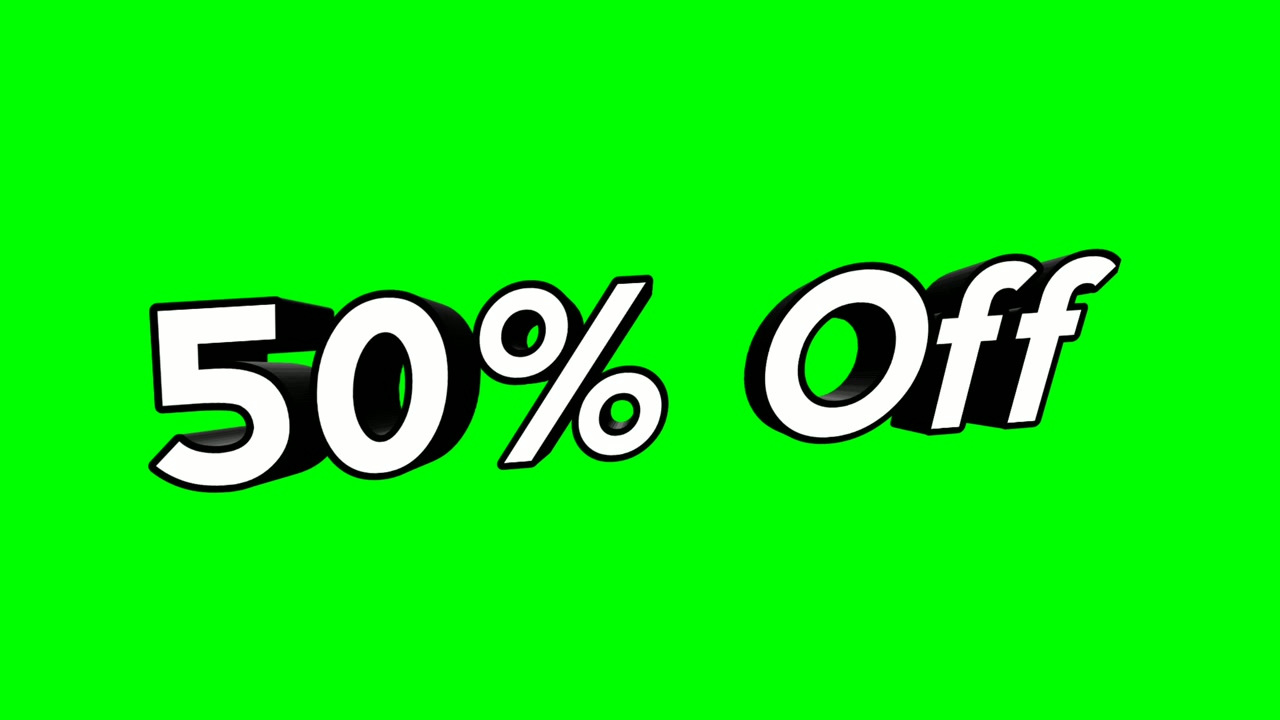 Animazione cartone animato testo 50% DI SCONTO Animazione promozionale popup in stile piatto su sfondo green screen 4K
