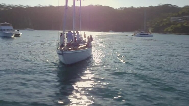 Luxury Yacht Sailing Near Coastal Houses