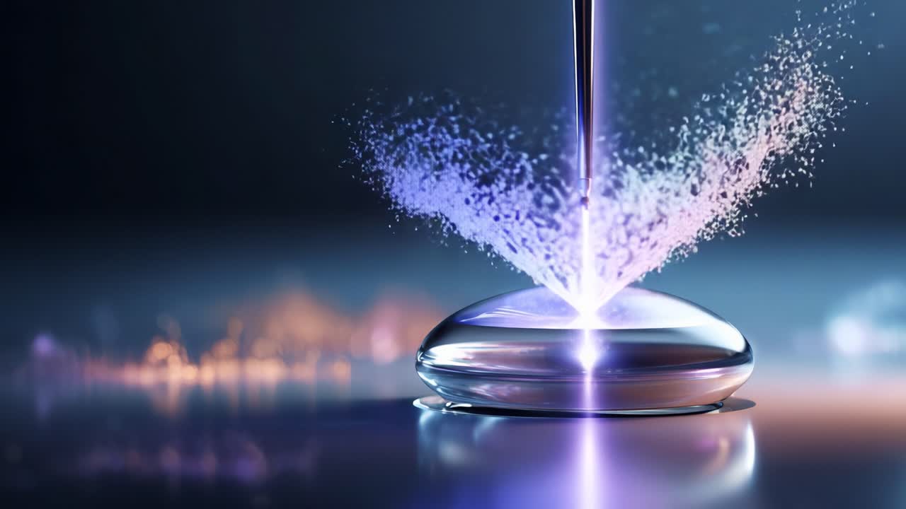 Captivating Close-Up of Liquid Interaction: A Stunning Visual Display of Color and Motion as a Droplet Descends, Creating a Sphere of Vibrant Energy and Sparkling Effects