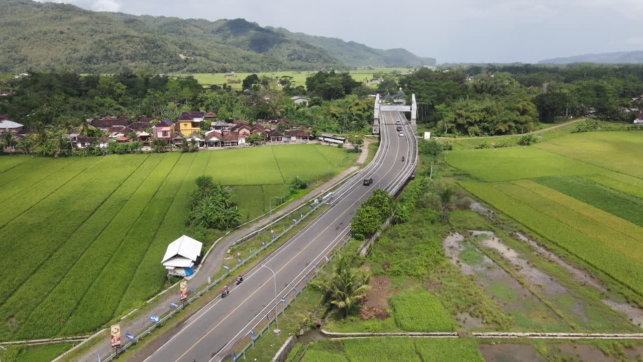 Aerial view of Grindulu Bridge, a bridge on the southern ring road in Pacitan Regency, East Java, Indonesia