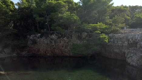 Aerial-Crane-footage-of-the-dead-sea-on-Lokrum-island