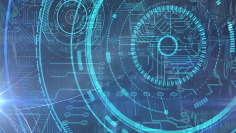 animación del escaneo del alcance sobre los elementos de la placa de circuitos de computadora