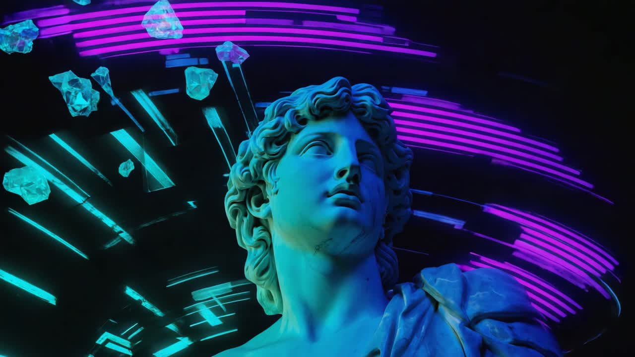 Greek Statue in Neon Vaporwave Style