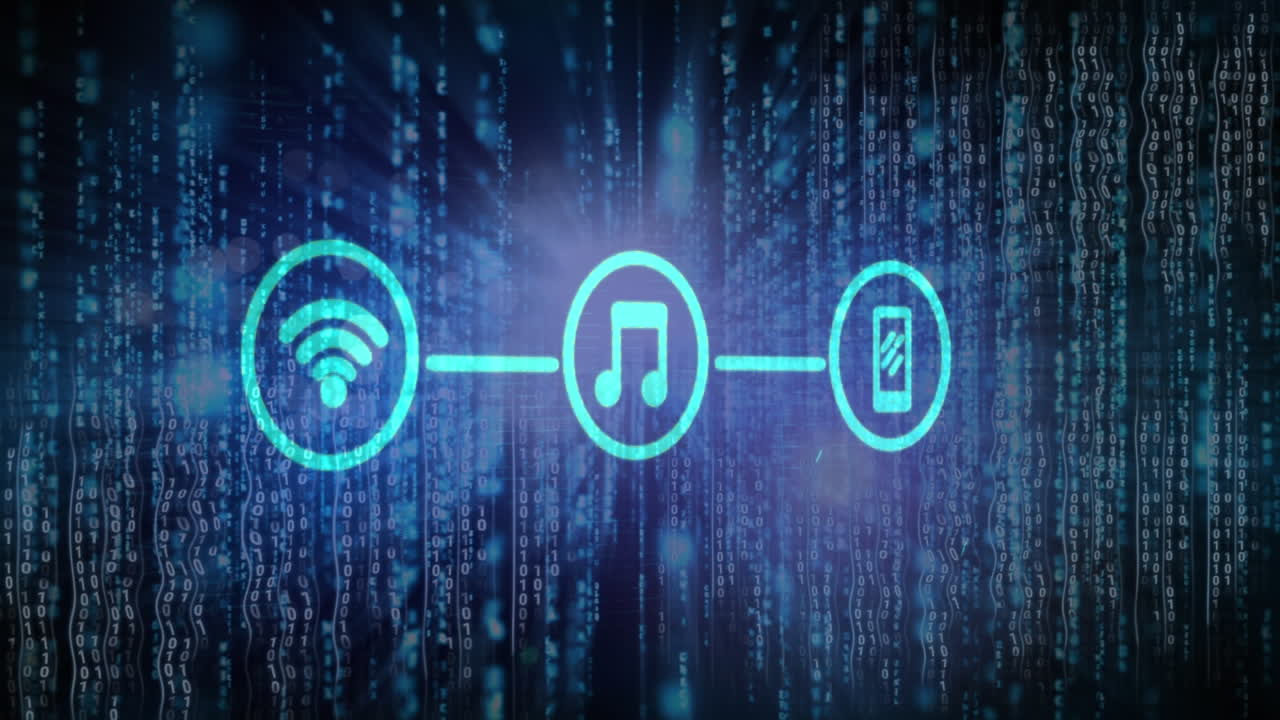 animação de trilhas de luzes brilhantes azuis com processamento de dados sobre a composição azul