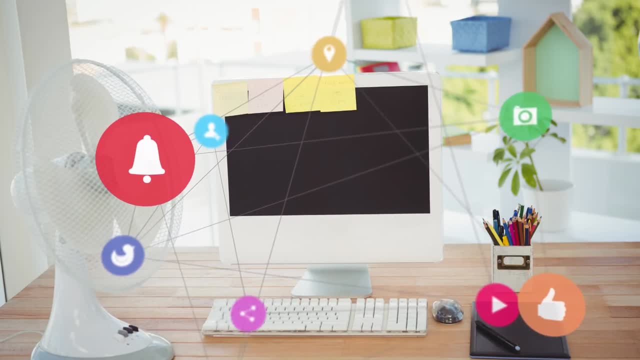 animación de los iconos de los medios en la oficina