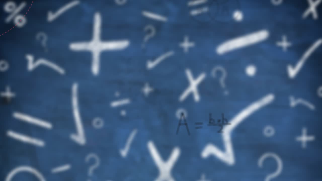 After static board animation revealing Heron's formula drawing triangle solving quadratic equation