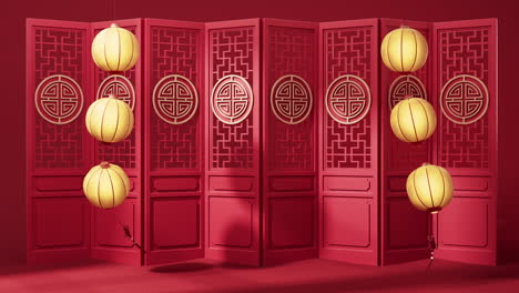 ancient chinese door with glow lanterns, 3d rendering.