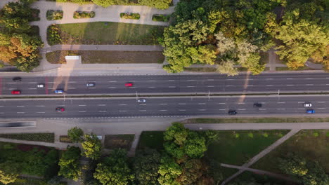 cityscape aerial view of urban road and park