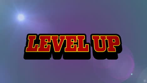 animation of level up text banner over glowing spots of light against purple background