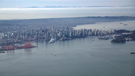 Vancouver-City-Downtown-and-Surroundings-High-Aerial-View,-Winter-Day