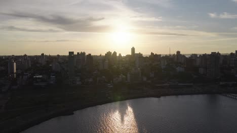 argentina city silhouette at dusk, growth and opportunity, aerial view, posadas