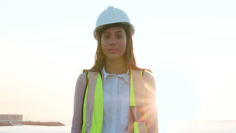 happy, construction professional female worker