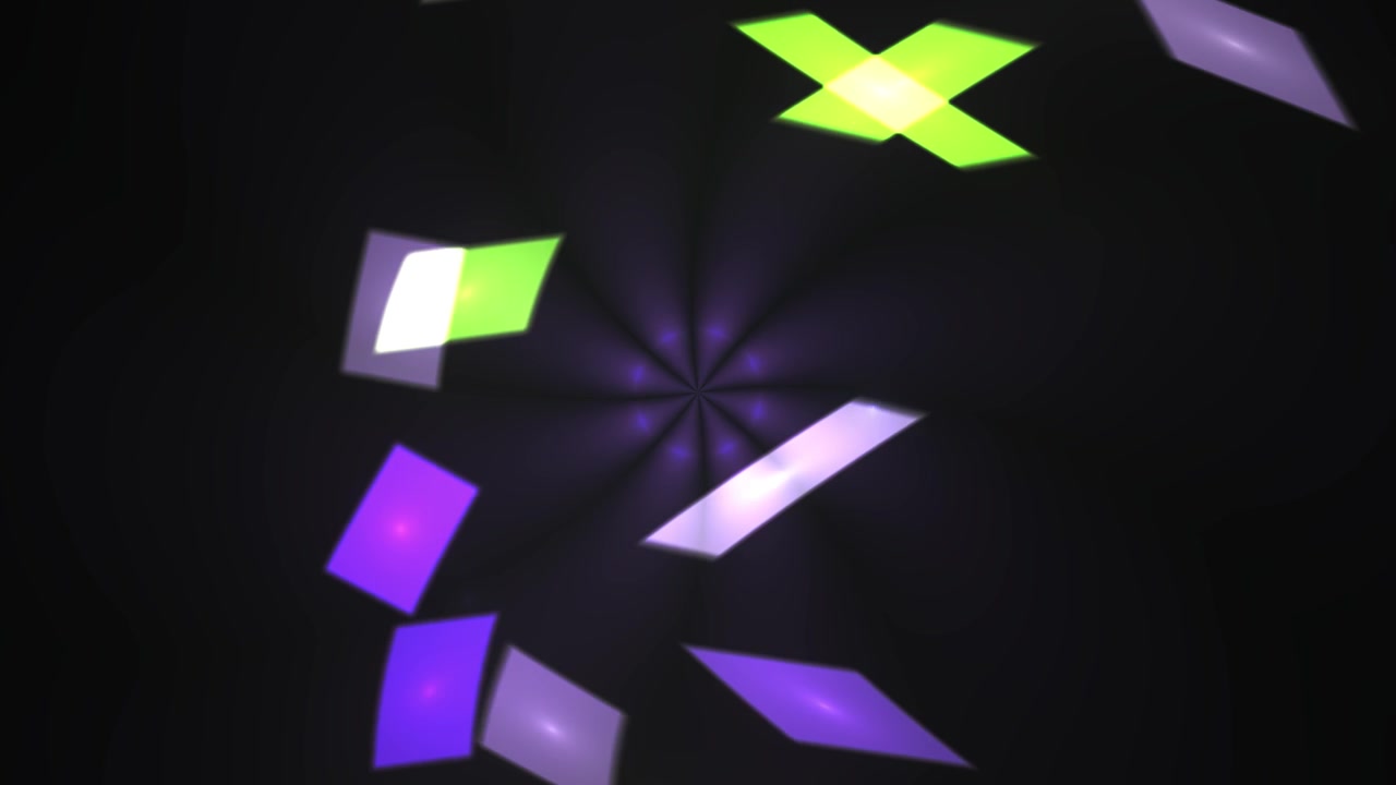 Dynamic Abstract Light Shapes Rotating on Dark Purple Background