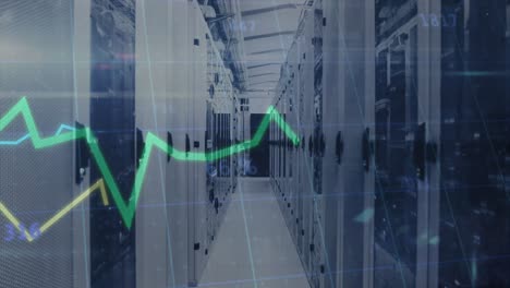 animación del procesamiento de datos financieros a través de la sala de servidores