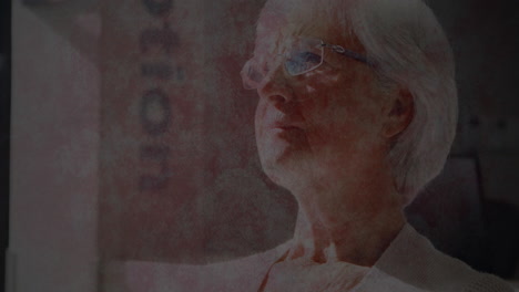 animación de fondo en movimiento sobre una mujer caucásica mayor triste
