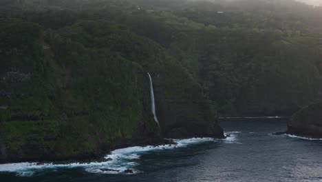 coastal waterfall in a lush tropical environment