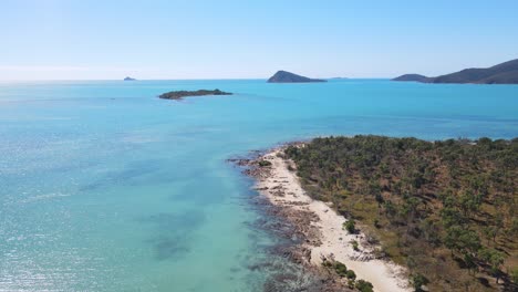 panorama of blue sea and islands from from nelly bay park in dingo beach at whitsunday, qld, australia