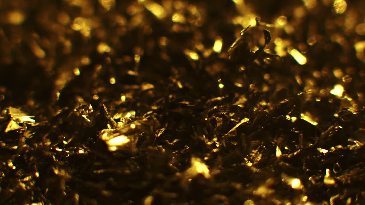 Golden color metal fillings macro shot
