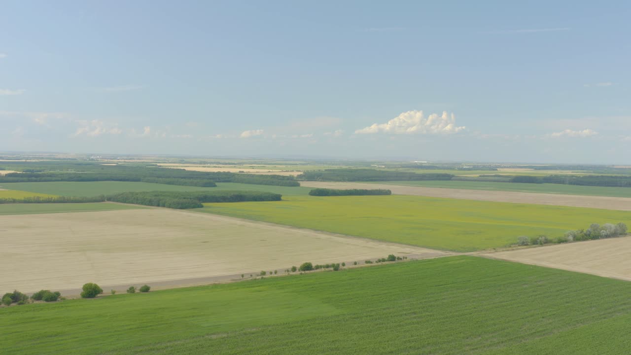 Beautiful Aerial Shot of Rural Hungary Countryside Fields