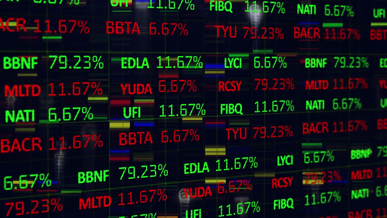 Animazione del mercato azionario su colonne in movimento su sfondo nero