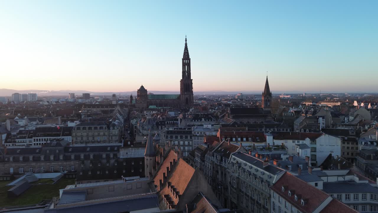 Cinematic Drone Flyover Strasbourg Cathedral Morning