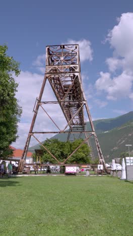 side view of crane used to transport marble blocks at lasa marmo in laas, lasa, south tyrol, italy